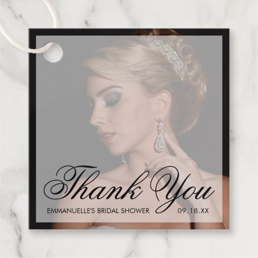 Étiquettes Cadeau Merci moderne Black Photo Fête des mariées (Devant)