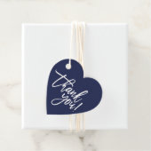 Étiquettes Cadeau MERCI moderne calligraphie blanche marine bleu (En situation)