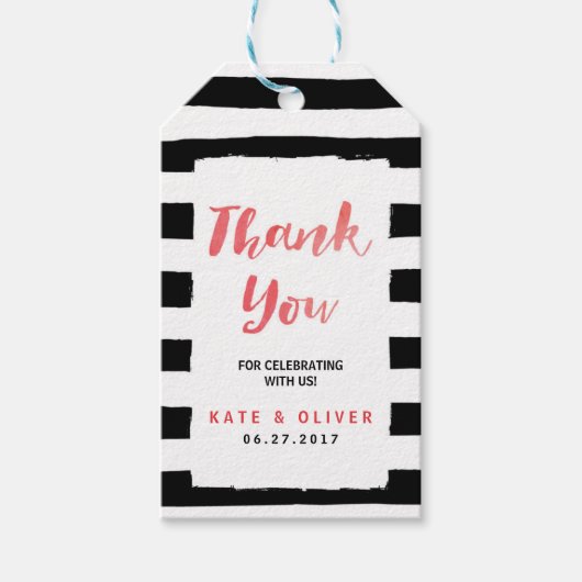 Étiquettes-cadeau Merci moderne chic noir & blanc rayures (Devant)