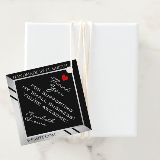 Étiquettes Cadeau Merci moderne des petites entreprises Noir et Arge (En situation)