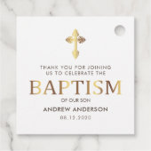 Étiquettes Cadeau Merci moderne Elegant Or & Blanc Baptême (Dos)