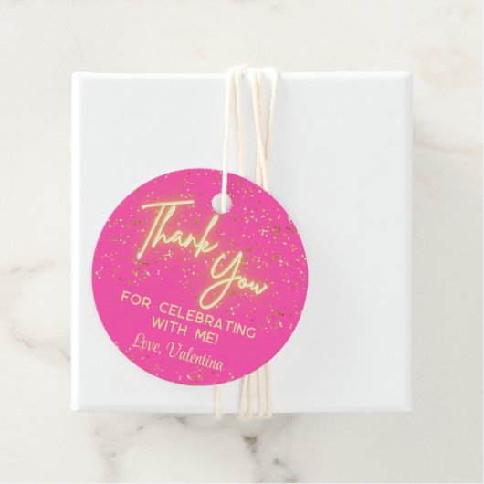 Étiquettes Cadeau Merci moderne Fille rose chaud Neon brillant Scrip (En situation)