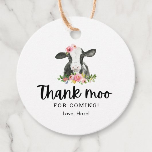 Étiquettes Cadeau Merci Moo De Venir Fille Vache Anniversaire Merci (Devant)