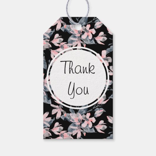 Étiquettes-cadeau Merci Motif rose et gris en aquarelle (Devant)