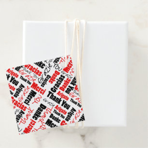 Étiquettes Cadeau Merci multilingue Typographie Collage Rouge Noir