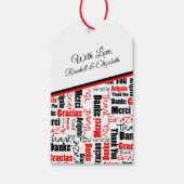 Étiquettes-cadeau Merci multilingue Typographie rouge noire (Devant)