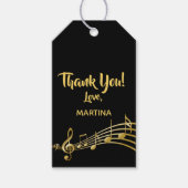 Étiquettes-cadeau Merci musique note noir or nom (Devant)