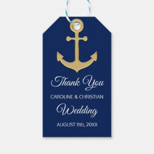 Étiquettes-cadeau MERCI Nautical Marine Blue Ancre Mariage
