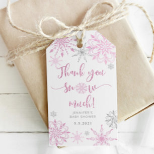 Étiquettes-cadeau Merci neiger beaucoup de rose argent des flocons d