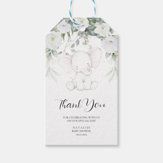 Étiquettes-cadeau Merci neutre pour l'éléphant (Devant)