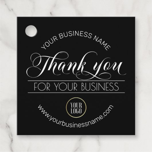 Étiquettes Cadeau Merci noir blanc | ajouter votre LOGO (Devant)