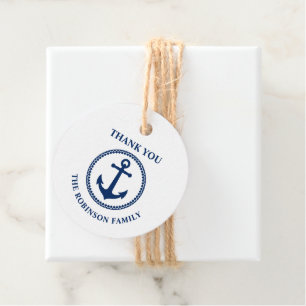 Étiquettes Cadeau Merci Nom de famille Ancre marine marine