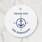 Étiquettes Cadeau Merci Nom de famille Compass Ancre Bleu blanc (Devant)