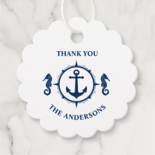 Étiquettes Cadeau Merci Nom de famille Seahorse Ancre Marine Blue
