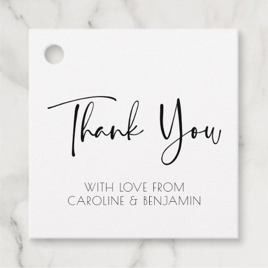 Étiquettes Cadeau Merci | Nom de script simple Noir et Blanc (Devant)