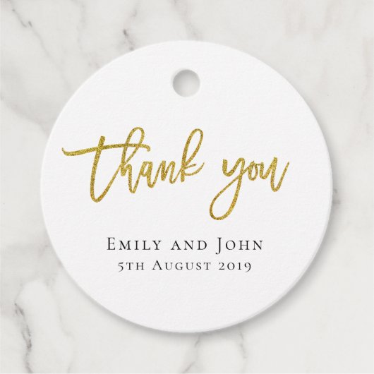 Étiquettes Cadeau Merci/or/vos noms et mariage de messages (Devant)