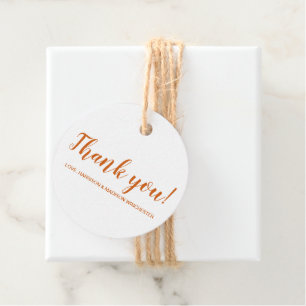 Étiquettes Cadeau Merci orange épice script personnalisé grâces