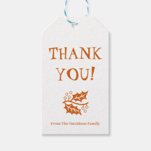 Étiquettes-cadeau Merci orange feuilles de saison personnalisées Tha