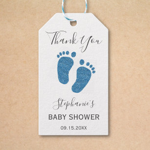 Étiquettes-cadeau Merci Parties scintillant Baby shower bleu