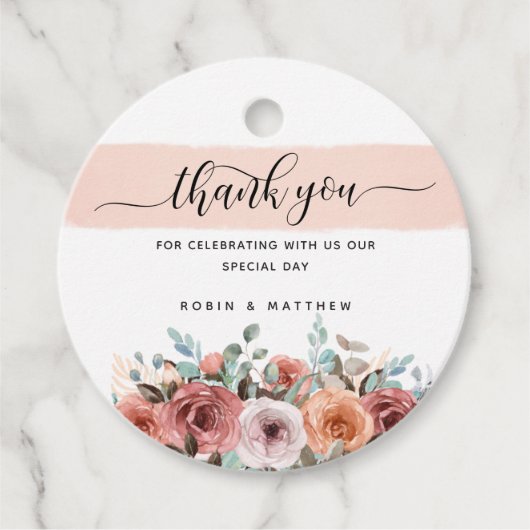 Étiquettes Cadeau Merci, Pêche, Blush, Fleur de menthe, Mariage (Devant)