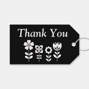 Étiquettes-cadeau Merci personnalisé Fleurs noires et blanches