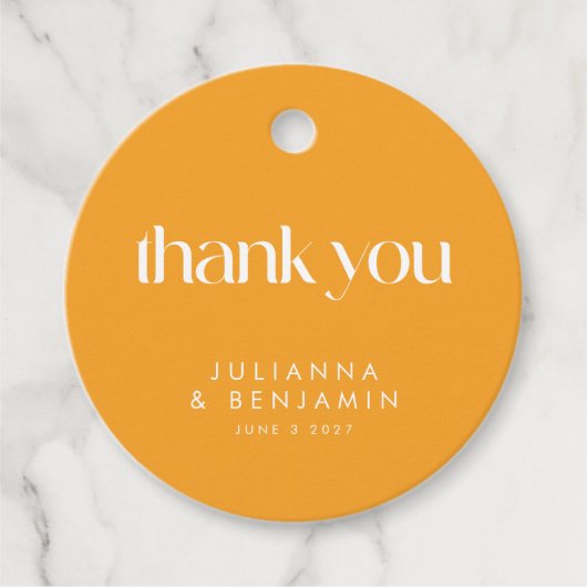 Étiquettes Cadeau Merci personnalisé Mariage géométrique orange colo (Devant)
