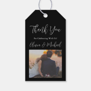 Étiquettes-cadeau Merci photo - Balises cadeaux Mariage noir et blan