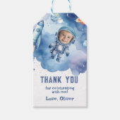 Étiquettes-cadeau Merci photo d'anniversaire de l'astronaute spatial (Devant)