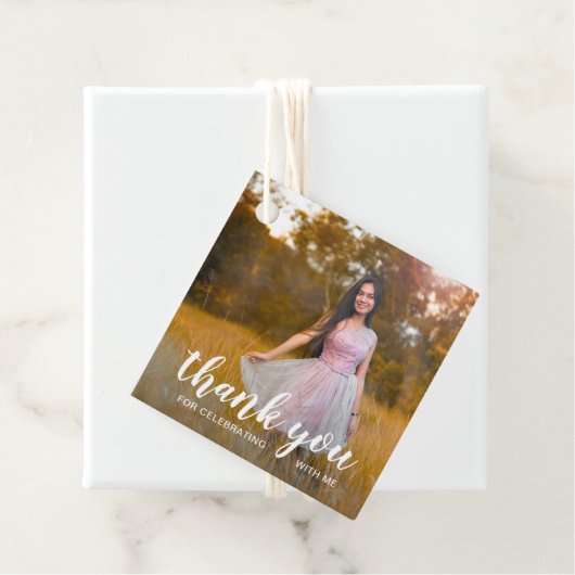 Étiquettes Cadeau Merci photo en écriture blanche (En situation)