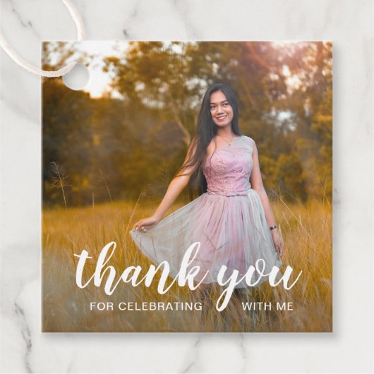 Étiquettes Cadeau Merci photo en écriture blanche (Devant)