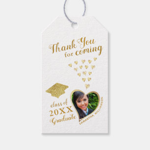 Étiquettes-cadeau Merci Photo White and Gold 2024 Graduation