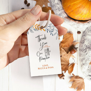 Étiquettes-cadeau Merci pour douche notre petit script Citrouille
