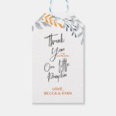 Étiquettes-cadeau Merci pour douche notre petit script Citrouille (Devant)