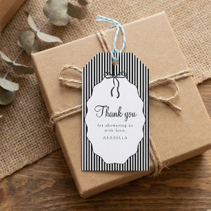Étiquettes-cadeau Merci pour la Baby Shower avec un doux nœud noir r
