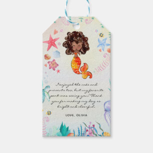 Étiquettes-cadeau Merci pour l'anniversaire de la sirène afro-améric