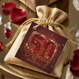 Étiquettes Cadeau Merci pour le Luxueux Ruby Rouge et Or pour les 50