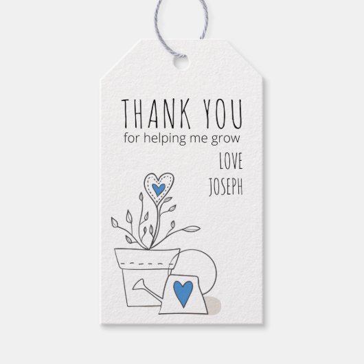 Étiquettes-cadeau Merci pour m'aider à grandir Plante pointillé bleu (Devant)