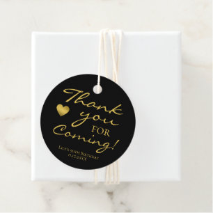 Étiquettes Cadeau Merci Pour Venir Élégant Script Or Anniversaire