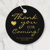Étiquettes Cadeau Merci Pour Venir Élégant Script Or Anniversaire (Dos)