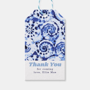 Étiquettes-cadeau Merci pour venir Tie Dye Blue Shibori Art