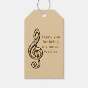 Étiquettes-cadeau Merci Professeur de Musique Or Argent Clé de Sol