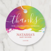 Étiquettes Cadeau Merci Rainbow Watercolor Paint Splatz, Orange (Dos)