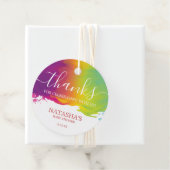Étiquettes Cadeau Merci Rainbow Watercolor Paint Splatz, Orange (En situation)