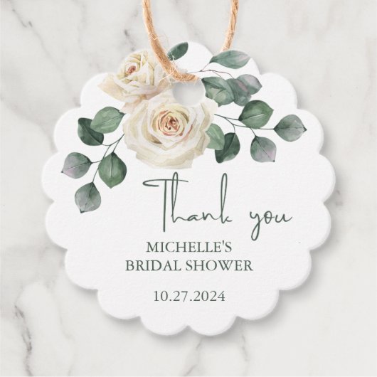 Étiquettes Cadeau Merci Rose blanc et vert (Devant)