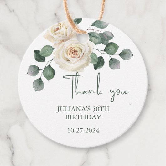 Étiquettes Cadeau Merci Rose blanc et vert (Devant)
