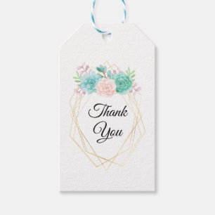 Étiquettes-cadeau Merci rose et vert de Succulents d'aquarelle