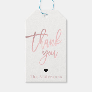Étiquettes-cadeau Merci Rose Gold Foil Moderne Écriture Mariage