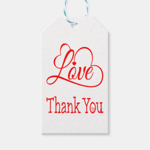 Étiquettes-cadeau Merci Rouge et blanc Coeurs d'amour Mariage Cadeau