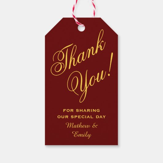 Étiquettes-cadeau Merci Rouge Or personnalisé Faveur de mariage (Dos)