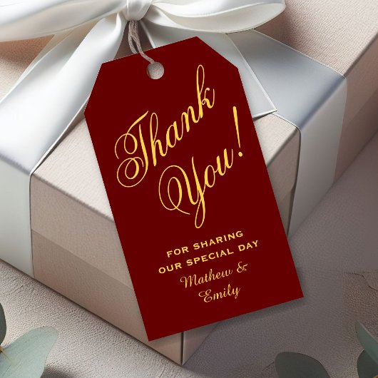 Étiquettes-cadeau Merci Rouge Or personnalisé Faveur de mariage